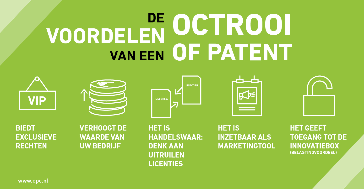 Infographic over de voordelen van een patent of octrooi